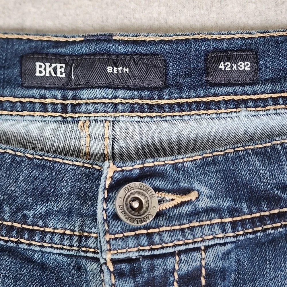 BKE Seth Jeans Mens 42x30 Medium Dark Wash Relaxed Straight Whisker Tag 42x32